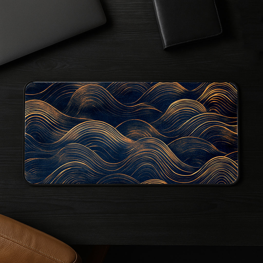 Golden Wave Patterns Desk Mat