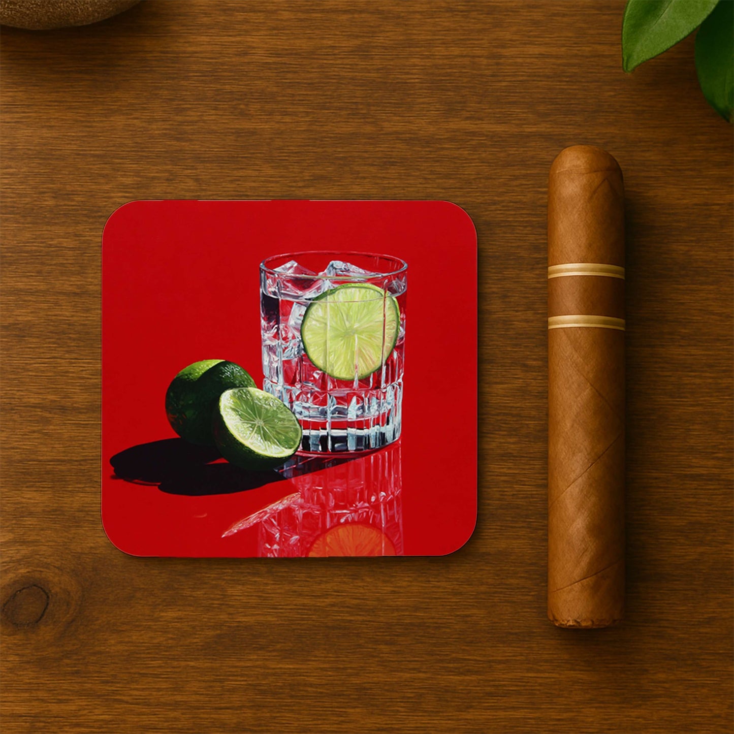 Lime On Red Background Coasters