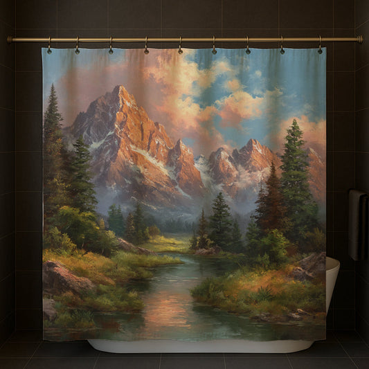 Majestic Mountain Sunrise Shower Curtain