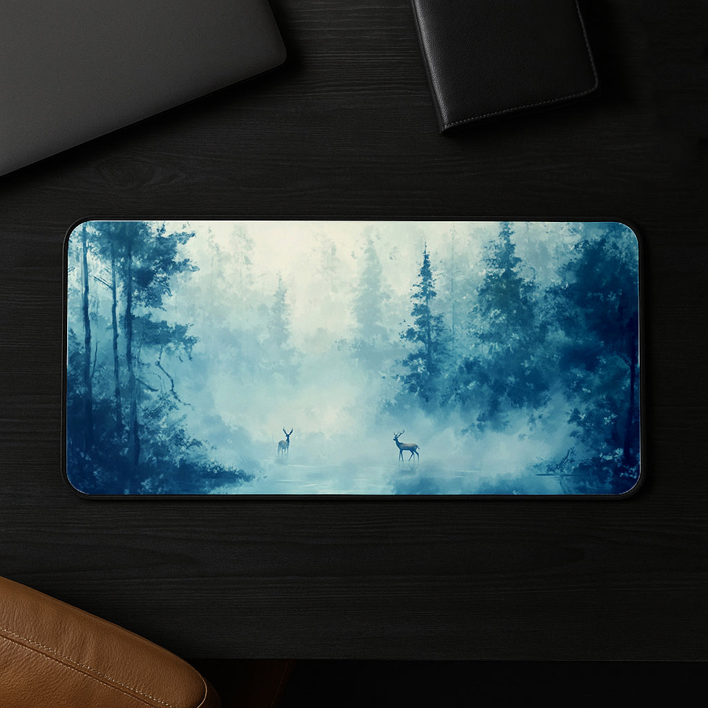 Misty Forest Deer Desk Mat
