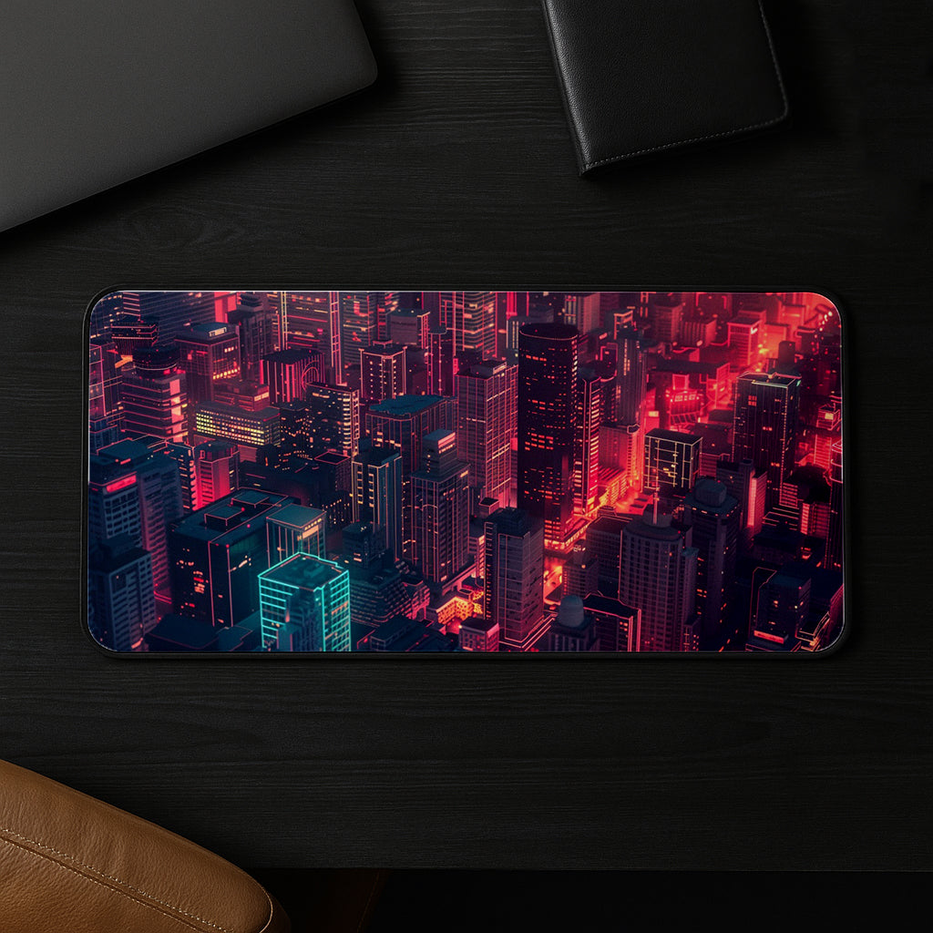 Neon Cityscape Night Desk Mat