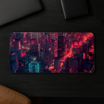 Neon Cityscape Night Desk Mat