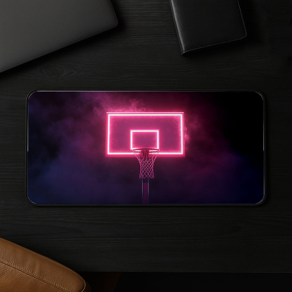 Neon Hoop Glow Desk Mat