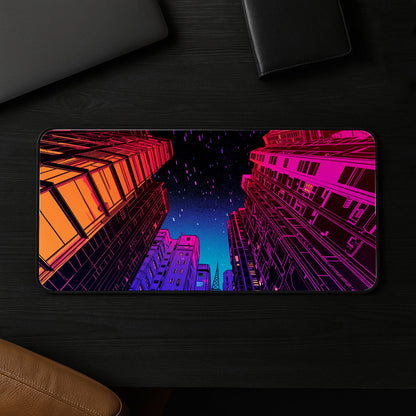 Neon Skyline Rainfall Desk Mat