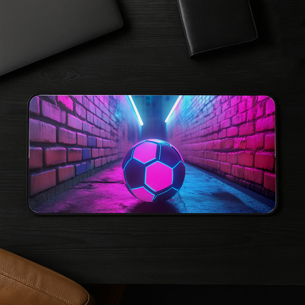 Neon Soccer Ball In Alley Desk Mat