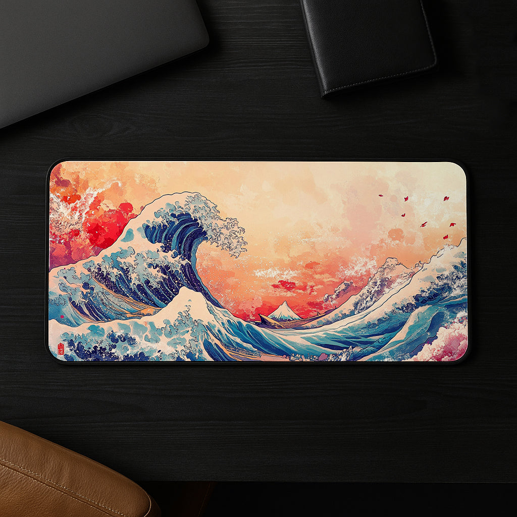 Ocean Waves At Sunset Desk Mat