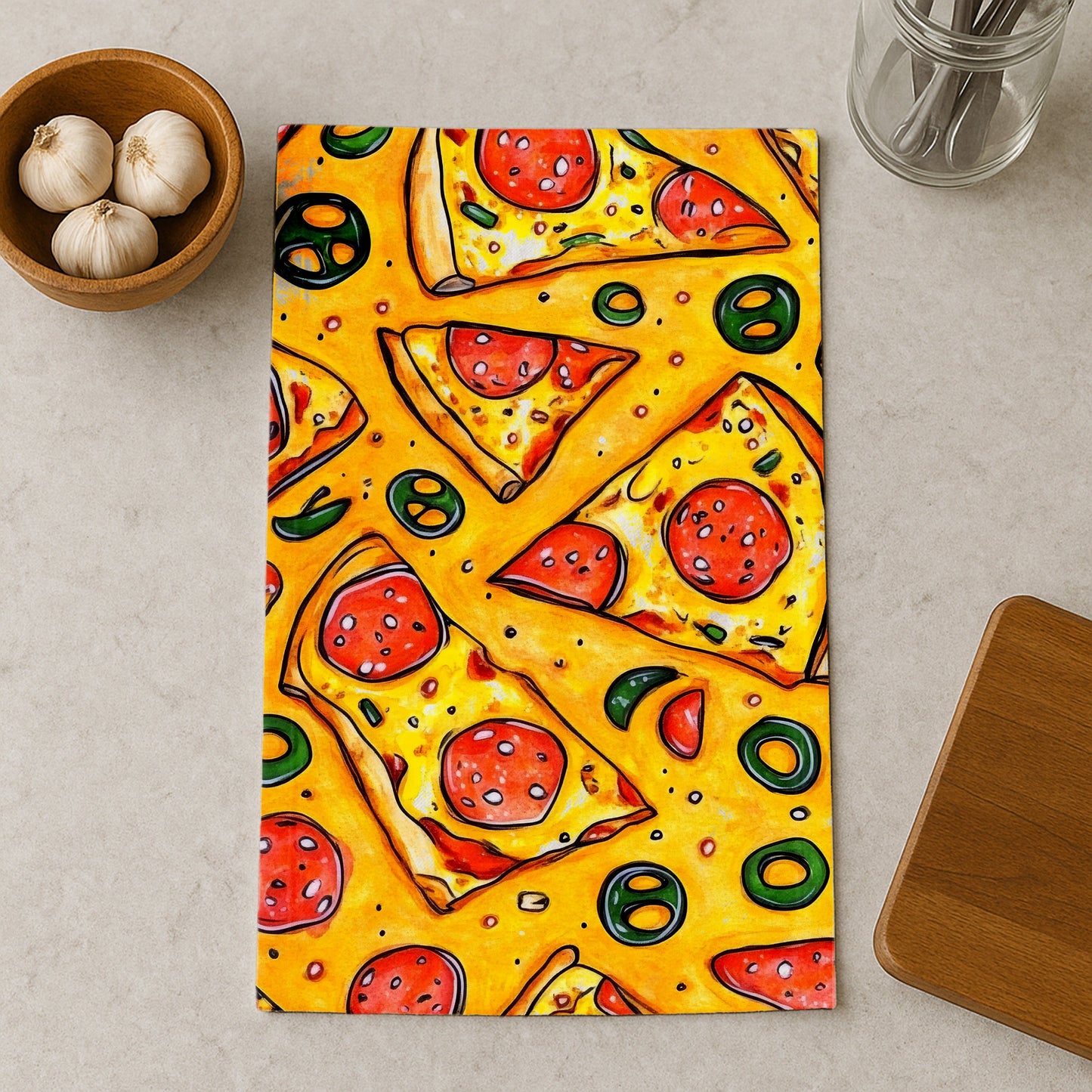 Pepperoni Pizza Pattern Kitchen Towel