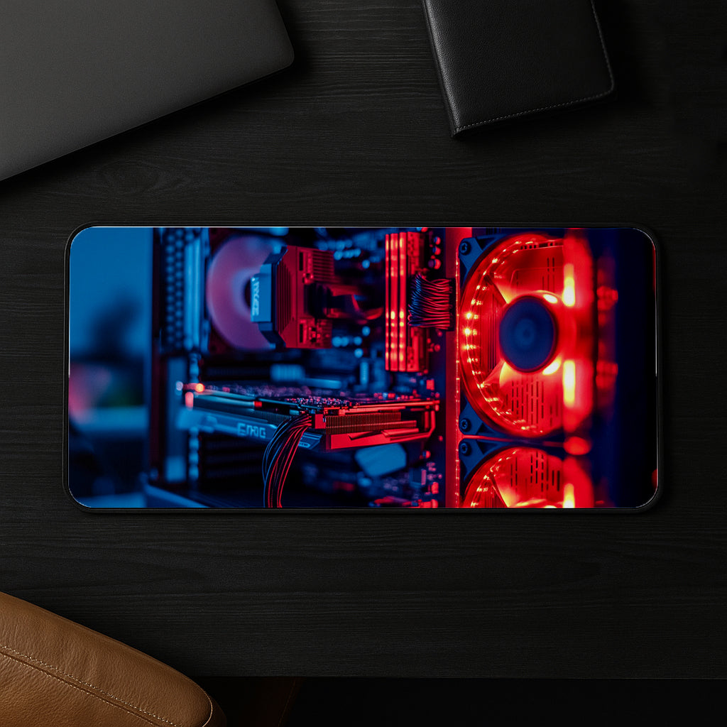 Red Led Computer Fans Desk Mat