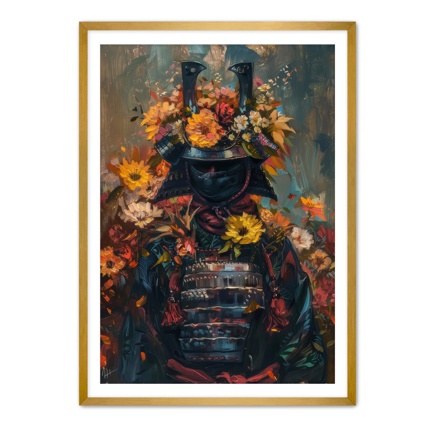 Samurai and Flowers 2  Wall Art