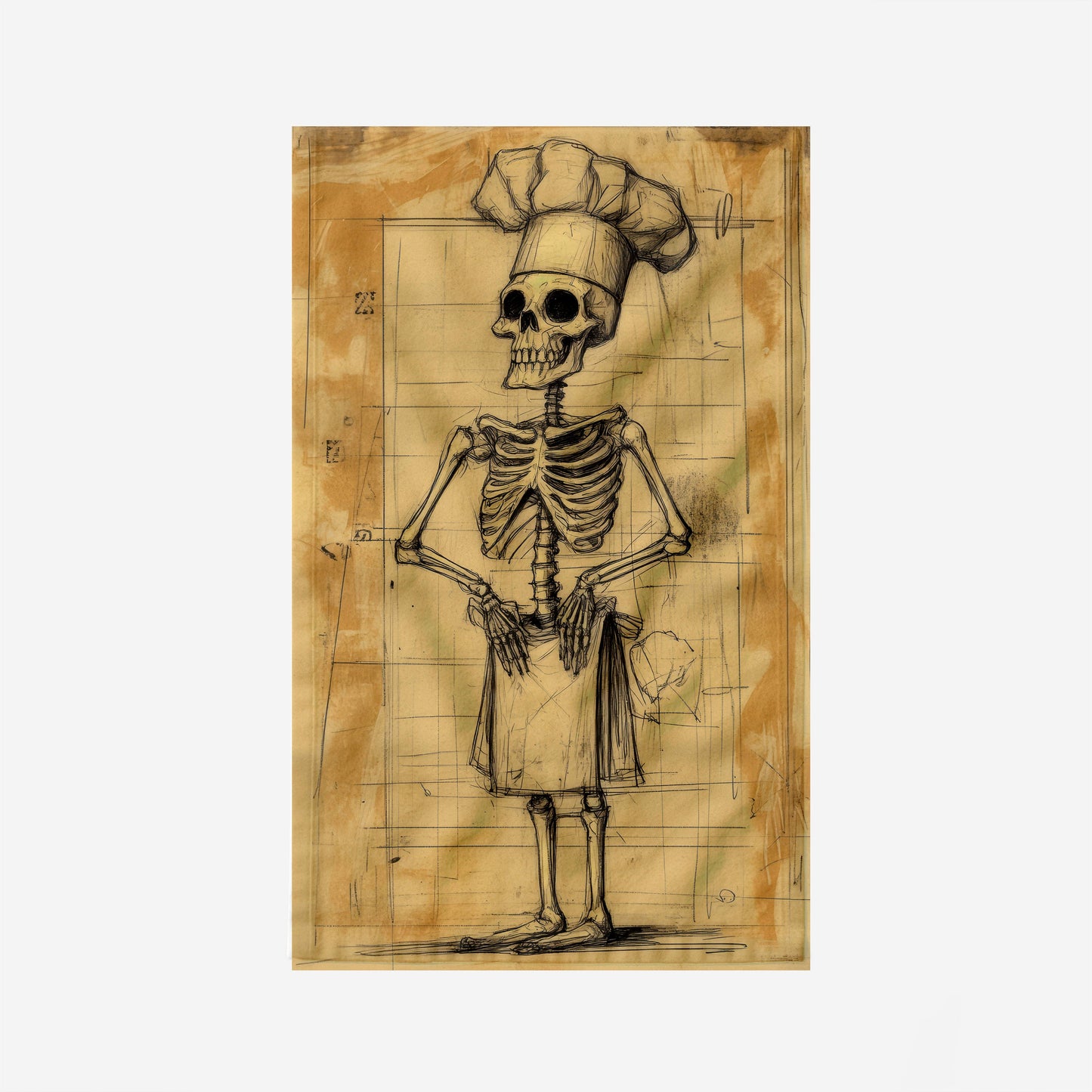 Skeleton Chef Sketch Kitchen Towel