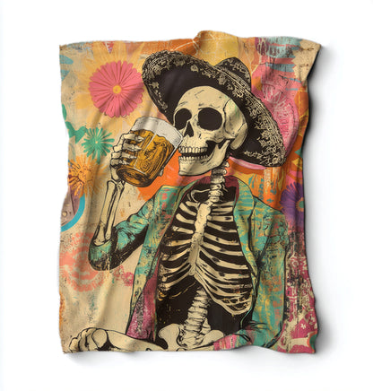 Skeleton Drinking Beer Blanket