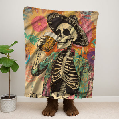 Skeleton Drinking Beer Blanket
