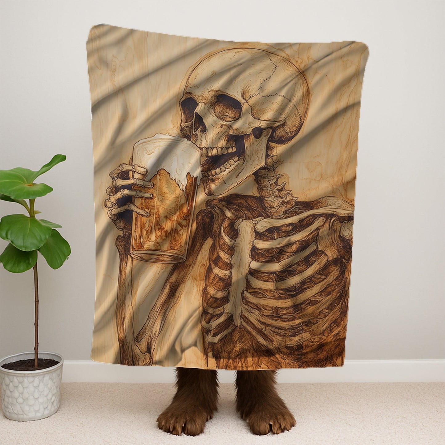 Skeleton Drinking A Pint Blanket