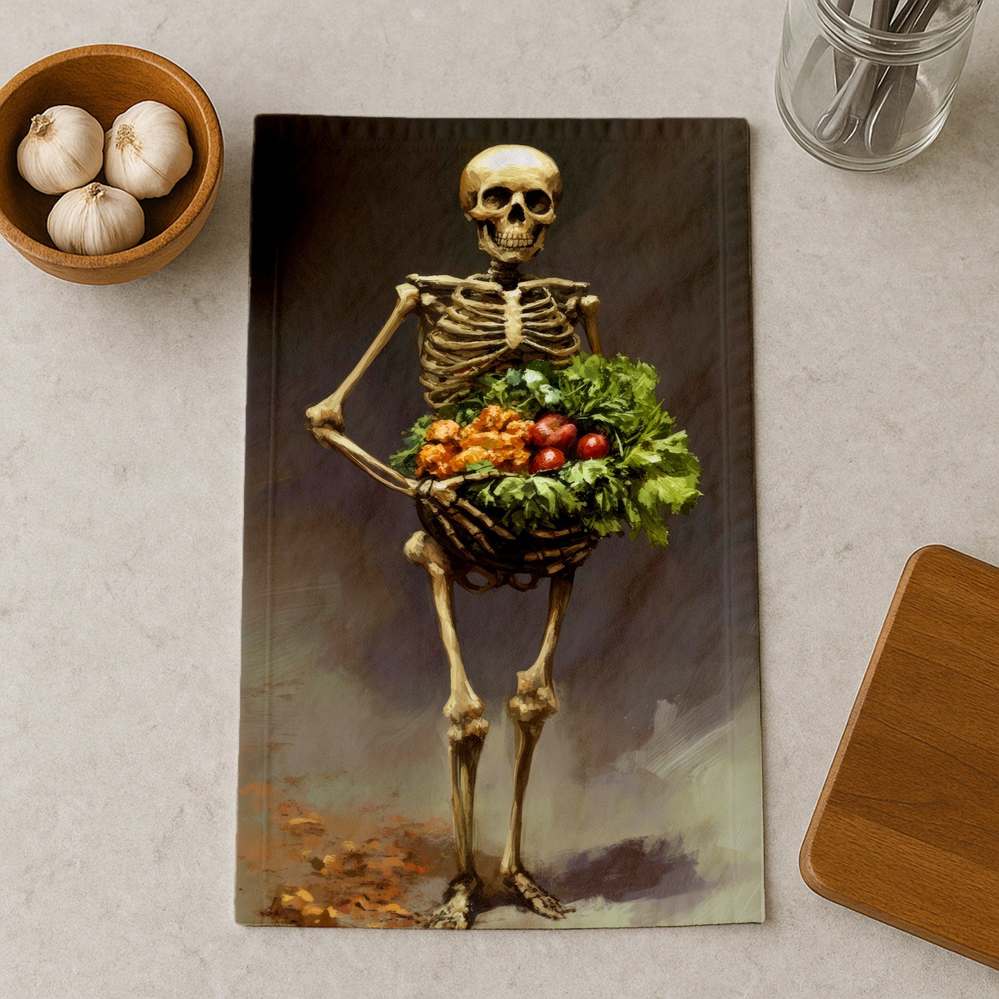 Skeleton Harvesting Vegetables Kitchen Towel
