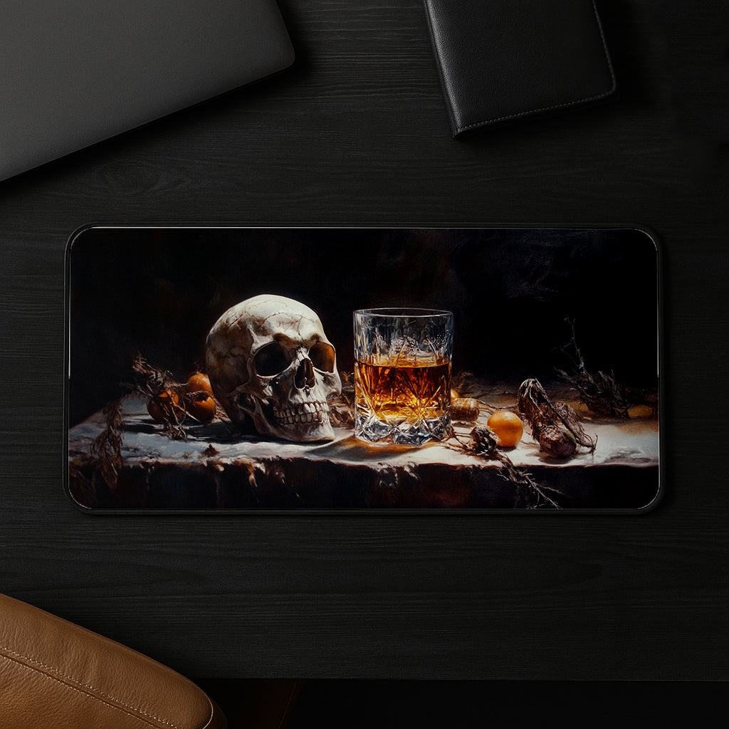 Skull And Whiskey Glass Desk Mat