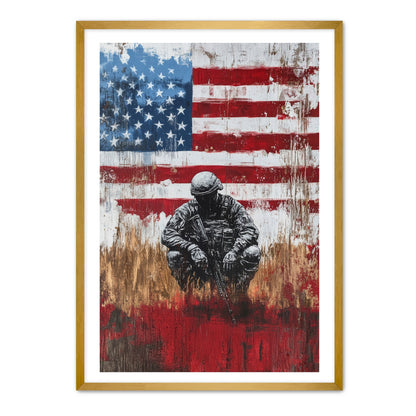 Soldier And American Flag Silence Wall Art