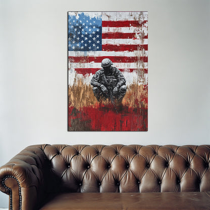 Soldier And American Flag Silence Wall Art