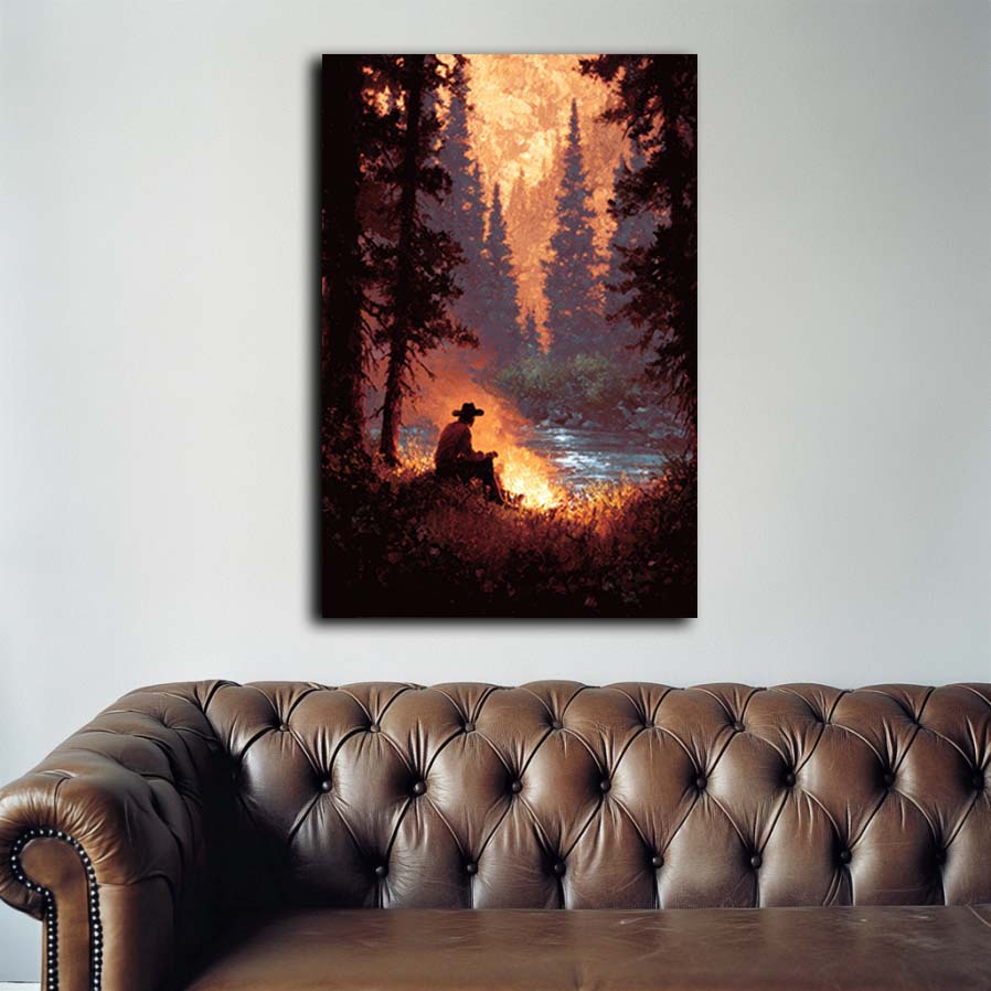 Solo Cowboy Campfire Wall Art