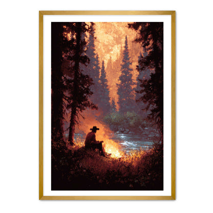 Solo Cowboy Campfire Wall Art