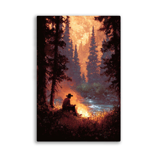 Solo Cowboy Campfire Wall Art