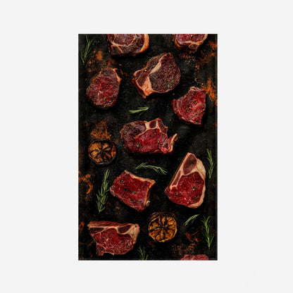 Steak And Herbs On Dark Tray Kitchen Towel