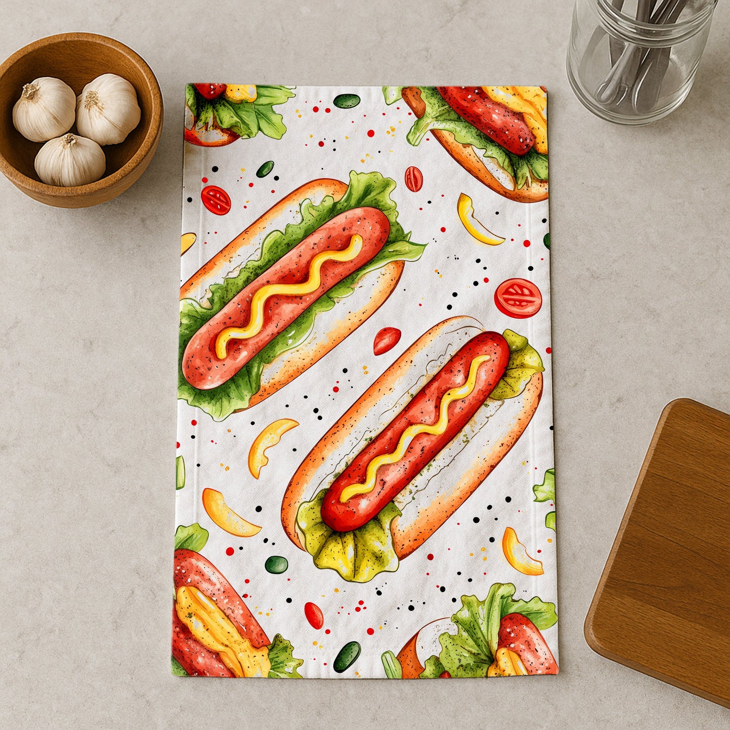 Tasty Hot Dogs Pattern Kitchen Towel