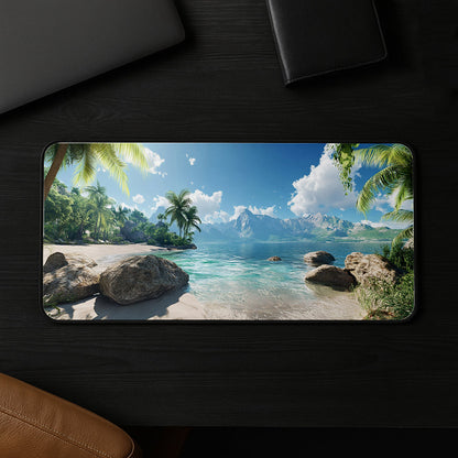 Tropical Vista With Mountains Desk Mat