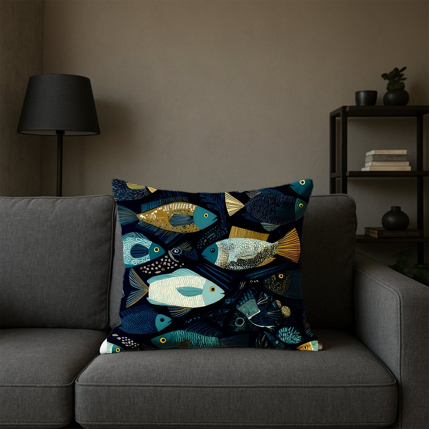 Vibrant Fish Pattern Pillow