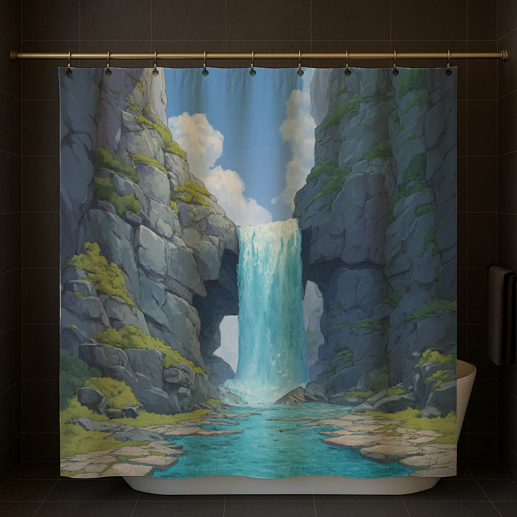Waterfall Between Cliffs Shower Curtain