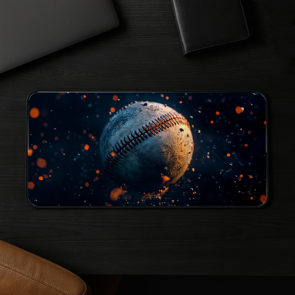 Weathered Baseball In Motion Desk Mat